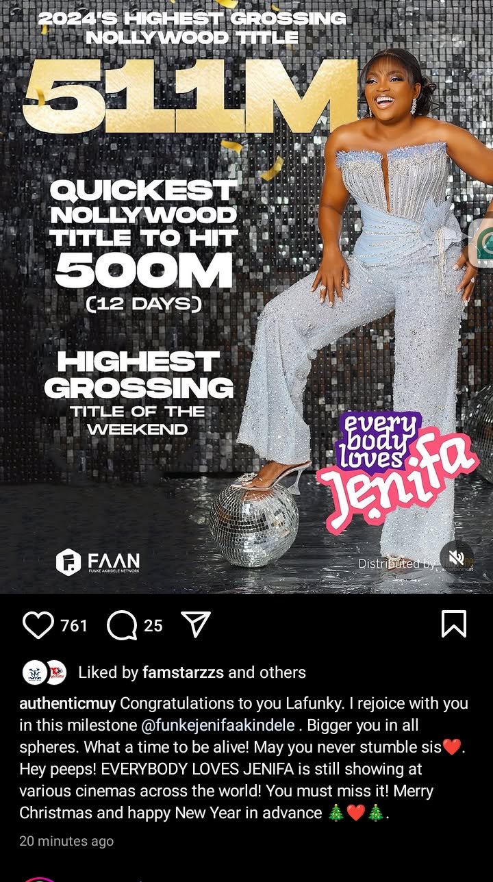 Muyiwa Ademola Celebrates Funke Akindele’s Record-Breaking Achievement with “Everybody Loves Jenifa”

