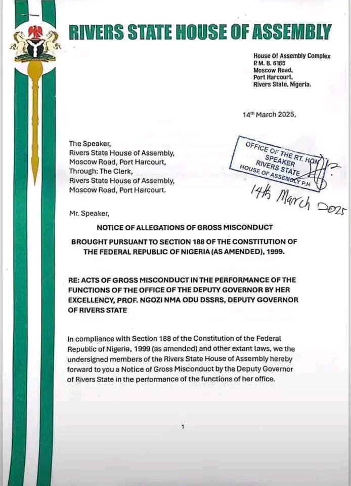 Rivers Assembly Moves to Impeach Governor Fubara and Deputy, Political Tensions Escalate